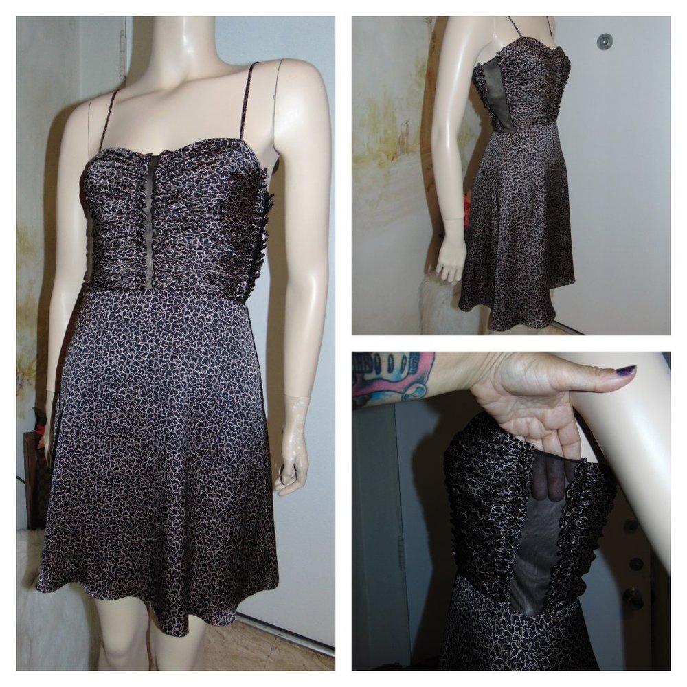 Jill Stuart Women's Black & Pink Hearts Spaghetti Strap Mesh Sheath Dress Sz S